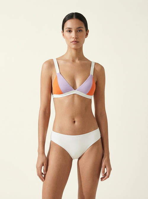 The Amalfi — Color-Block Triangle Bikini in Sunset - 01-model-front-hero