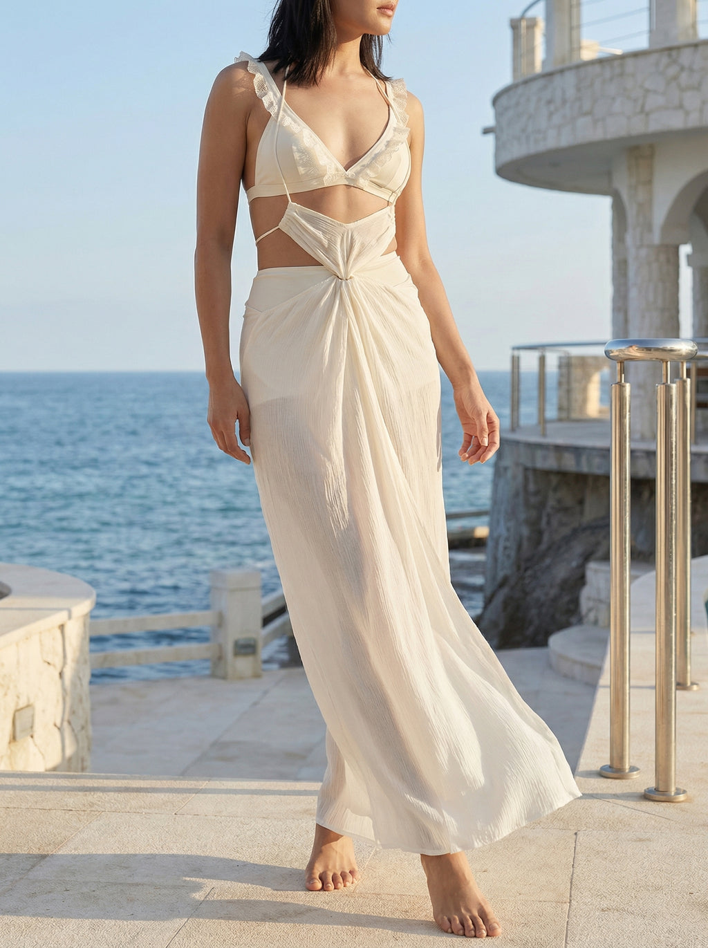 The Solène — Cream Cutout Maxi Swim Dress - 03-model-editorial