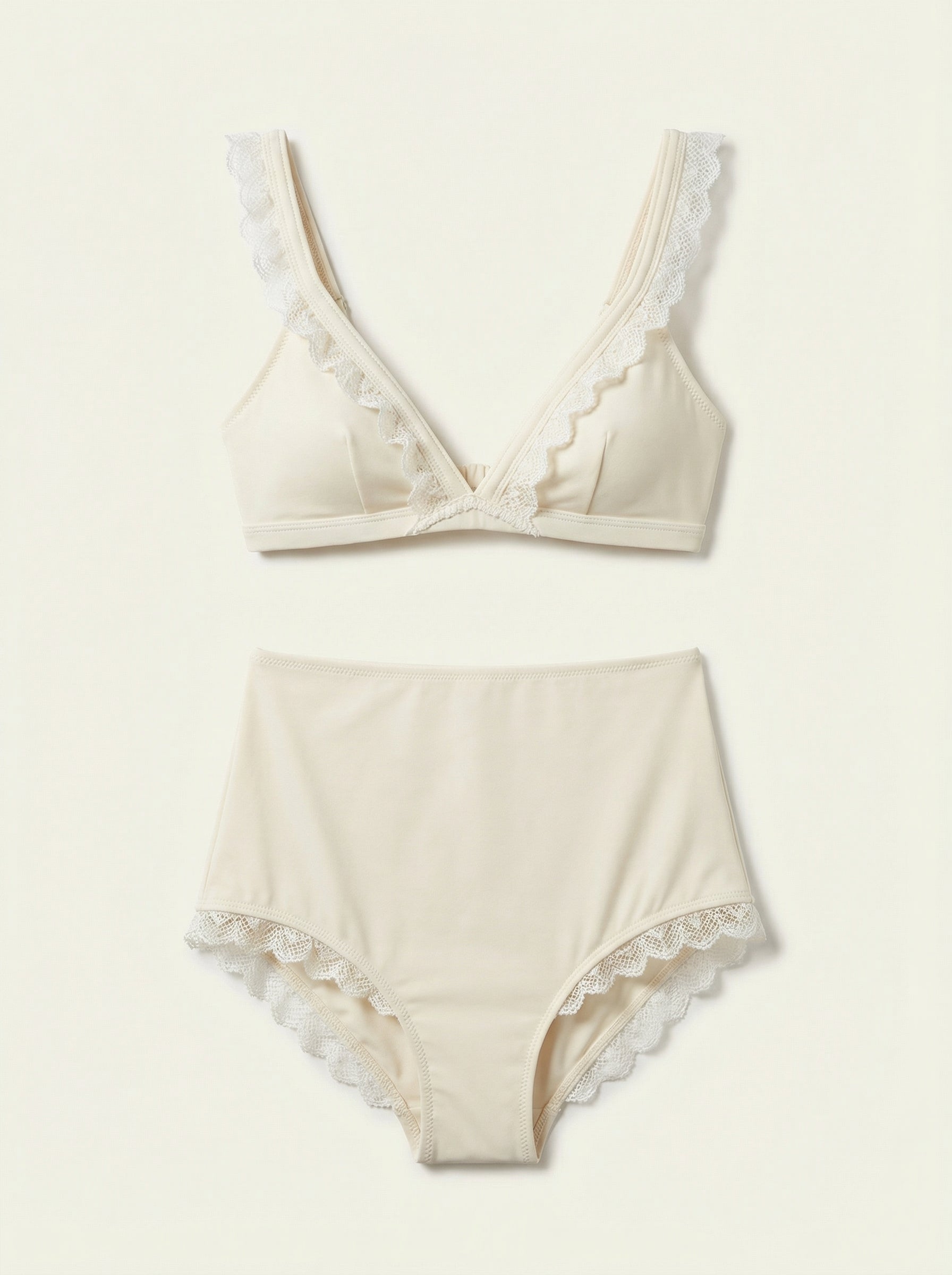 The Colette — Cream Lace-Trim High-Waist Bikini - 04-no-model-front