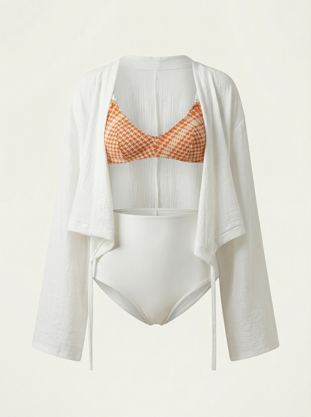The Positano — Orange Houndstooth Triangle Bikini - 04-no-model-front