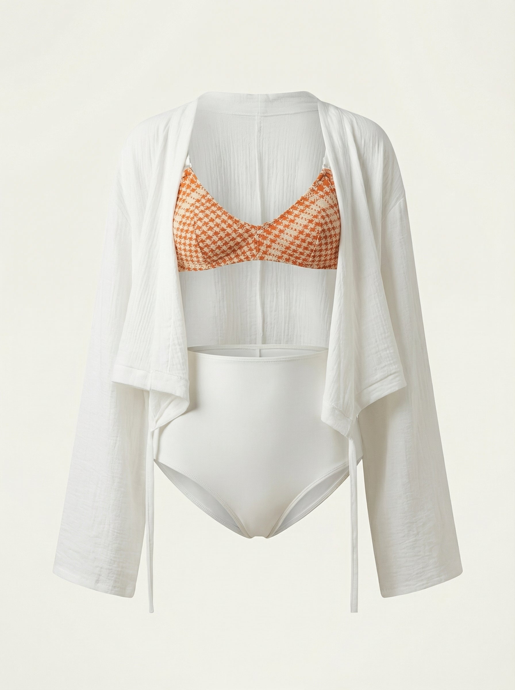 The Positano — Orange Houndstooth Triangle Bikini - 04-no-model-front