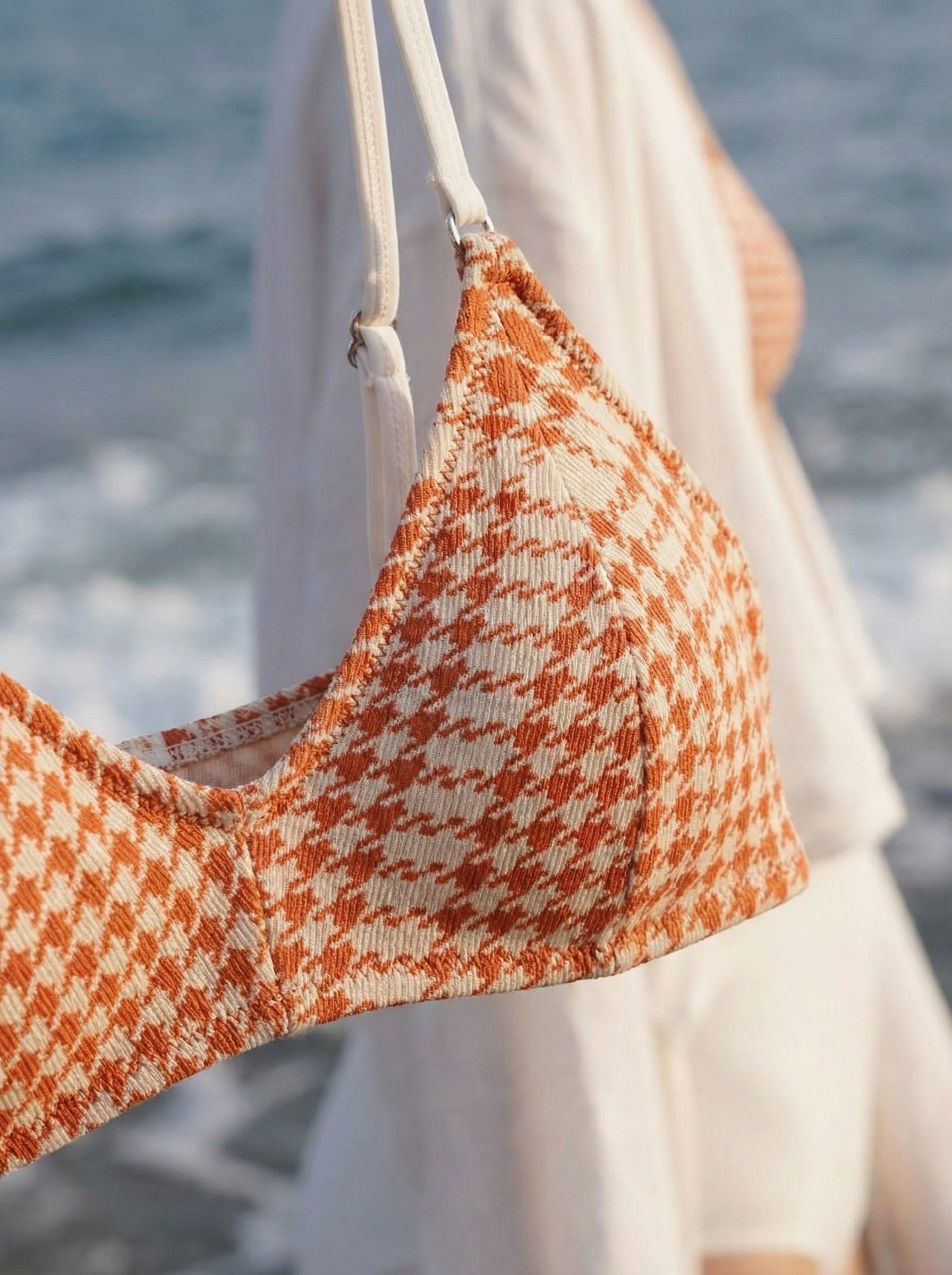 The Positano — Orange Houndstooth Triangle Bikini - 06-detail-1